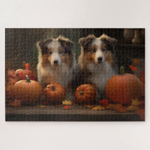 Rough Collie Puppy Autumn Delight Pumpkin Jigsaw Puzzle
