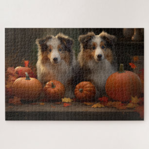 Rough Collie Puppy Autumn Delight Pumpkin  Jigsaw Puzzle