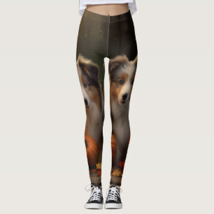 Rough Collie Puppy Autumn Delight Pumpkin Leggings