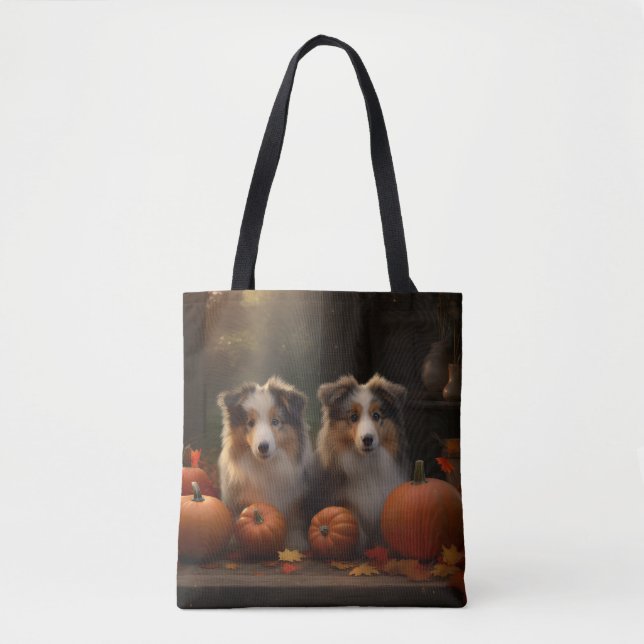 Rough Collie Puppy Autumn Delight Pumpkin  Tote Bag (Front)