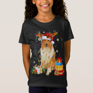 Rough Collie Reindeer Christmas Lights Funny Dog X T-Shirt