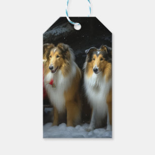 Rough Collie Snowy Sleigh Christmas Decor Gift Tags