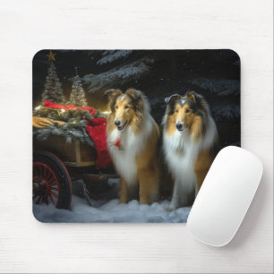 Rough Collie Snowy Sleigh Christmas Decor Mouse Pad