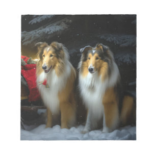 Rough Collie Snowy Sleigh Christmas Decor Notepad