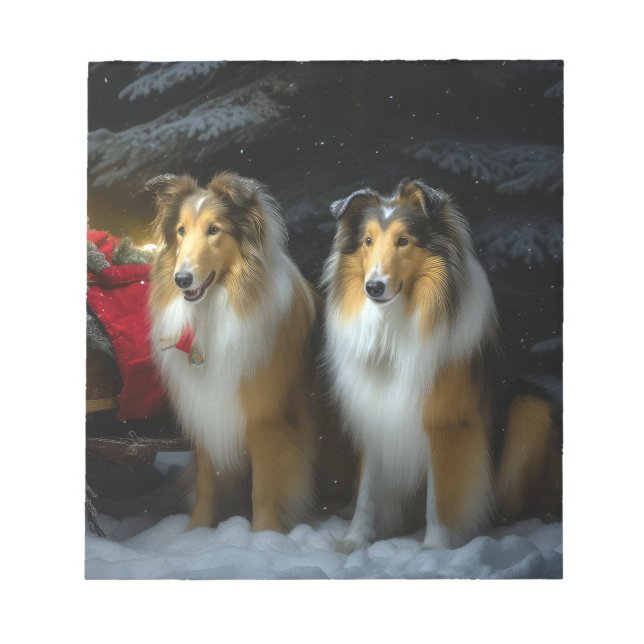 Rough Collie Snowy Sleigh Christmas Decor Notepad (Front)