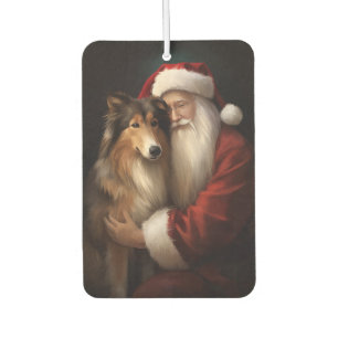 Rough Collie With Santa Claus Festive Christmas  Car Air Freshener