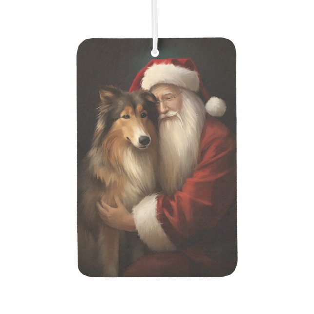 Rough Collie With Santa Claus Festive Christmas  Car Air Freshener (Front)