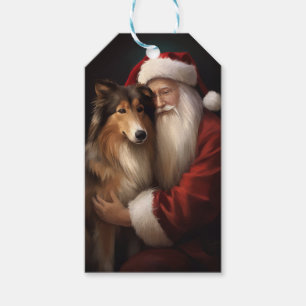 Rough Collie With Santa Claus Festive Christmas Gift Tags