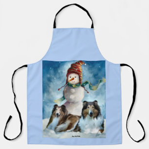 Rough Collie with Snowman Christmas Apron