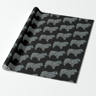 Rough Collie Yellow & Black Grid Line Wrapping Paper