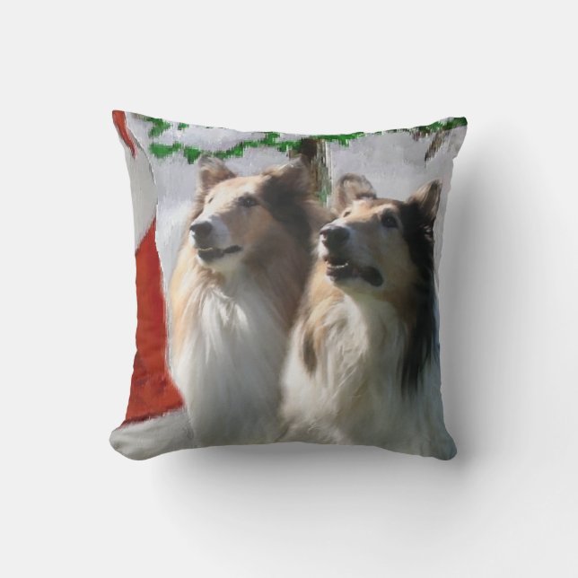 Rough Collies Meet Santa   Christmas Cushion (Front)