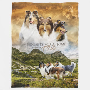 Rough Collies Portrait & Sheepherding - Customised Fleece Blanket