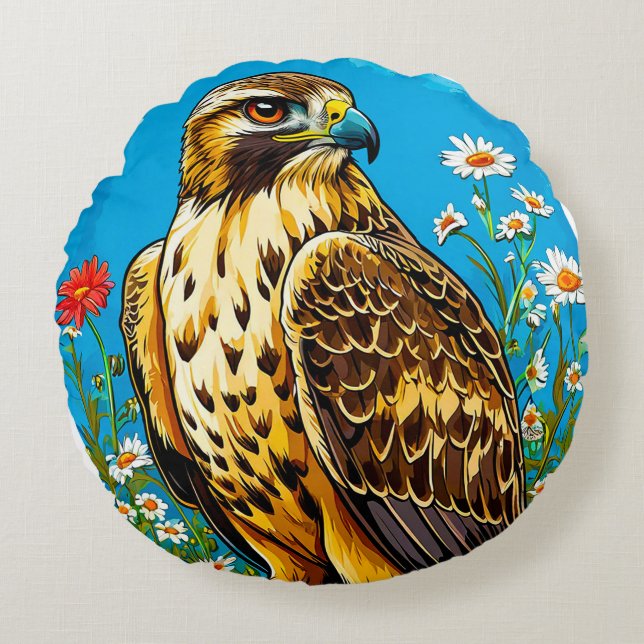 Rough legged hawk bird round cushion (Front)