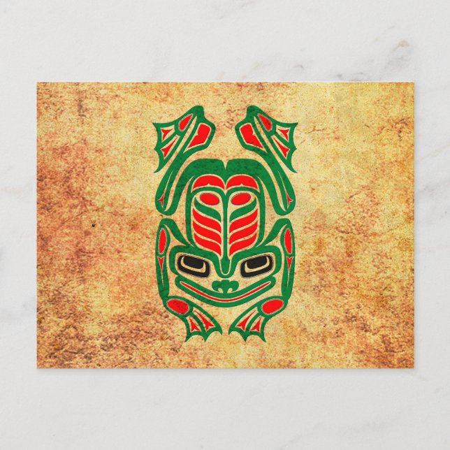 Rough Native Haida Art Frog, red green Postcard (Front)
