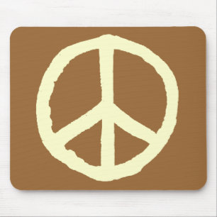 Rough Peace Symbol - Cream on Brown Mouse Pad