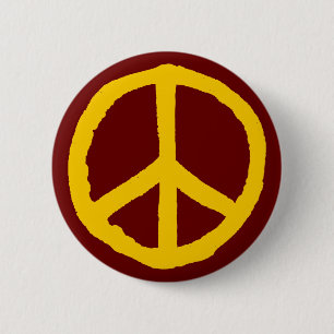 Rough Peace Symbol - Cream on Dark Maroon 6 Cm Round Badge
