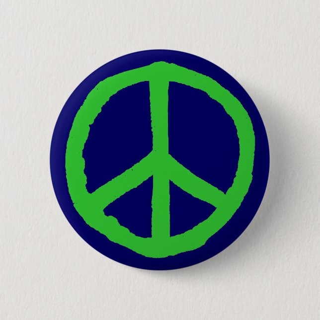 Rough Peace Symbol - Green on Dark Blue 6 Cm Round Badge (Front)