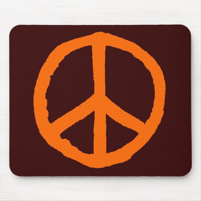 Rough Peace Symbol - Orange on Dark Brown Mouse Pad (Front)