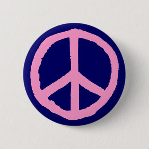 Rough Peace Symbol - Pink on Dark Blue 6 Cm Round Badge