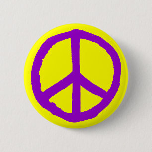 Rough Peace Symbol - Purple on Yellow 6 Cm Round Badge