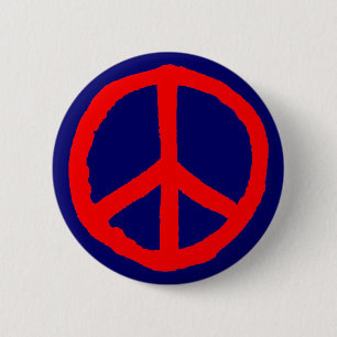 Rough Peace Symbol - Red on Dark Blue 6 Cm Round Badge