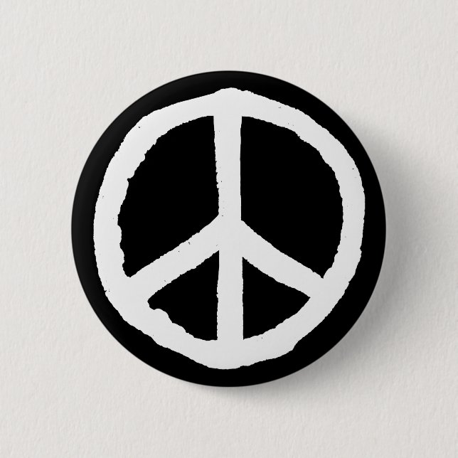 Rough Peace Symbol - White on Black 6 Cm Round Badge (Front)