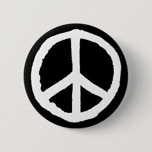 Rough Peace Symbol - White on Black 6 Cm Round Badge