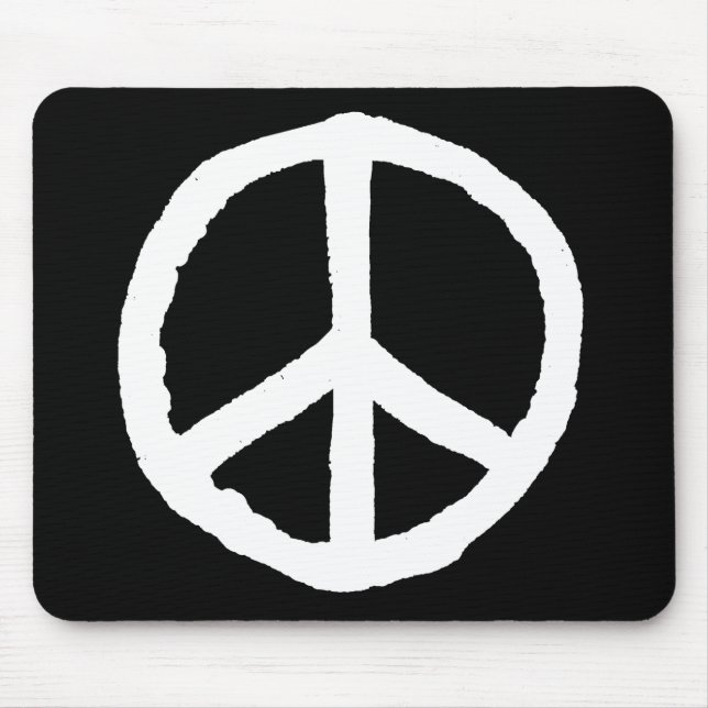 Rough Peace Symbol - White on Black Mouse Pad (Front)
