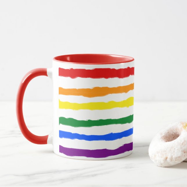 Rough Rainbow Stripes Coffee Mug (With Donut)