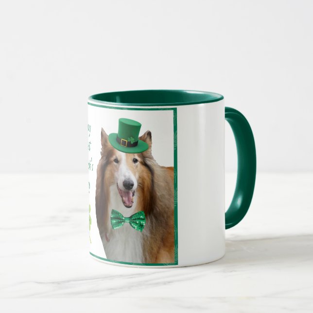 Rough Sable Collie St. Patrick's Mug (Front Right)