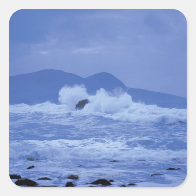 rough seas crashing against a rocky shore square sticker (Front)