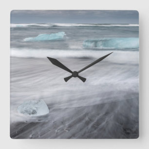 Rough Seascape with ice, iceland Square Wall Clock