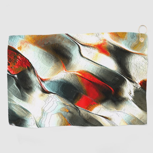 Rough silvery rock over burning ember, intensity golf towel (Horizontal)