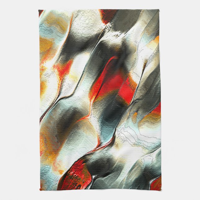 Rough silvery rock over burning ember, intensity tea towel (Vertical)