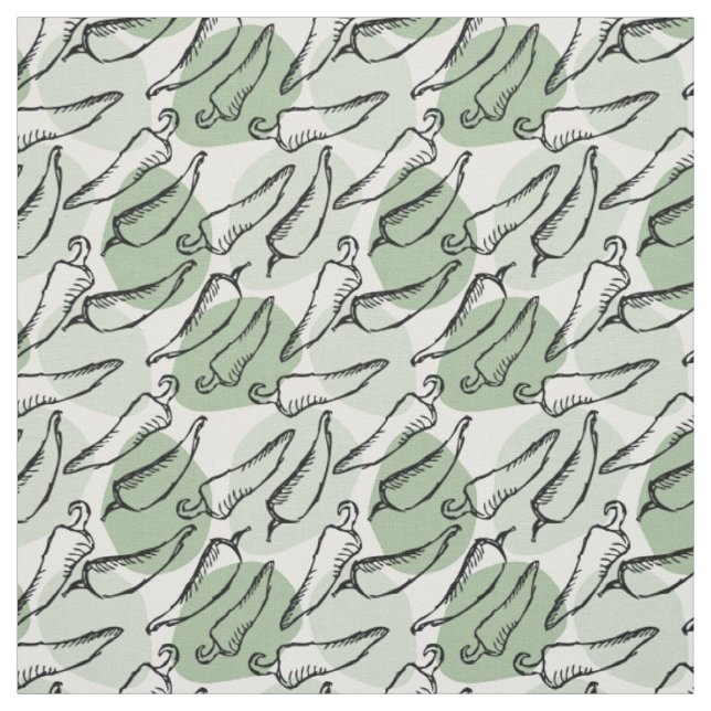 Rough Sketch Chile Peppers on Green Fabric (Swatch)
