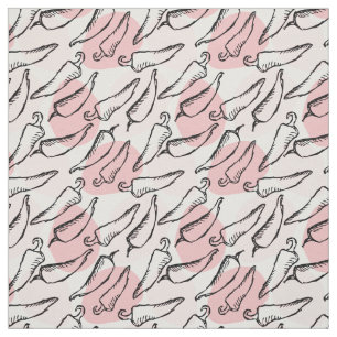 Rough Sketch Chile Peppers on Pink Fabric