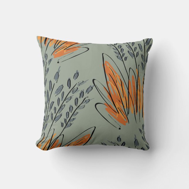 Rough Sketched Grass Ethnic Design Cushion (Front)