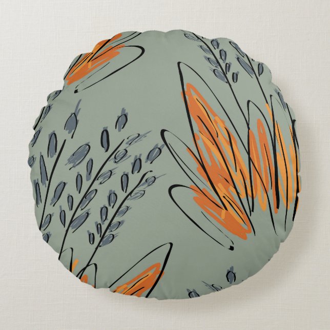 Rough Sketched Grass Ethnic Design Round Cushion (Front)