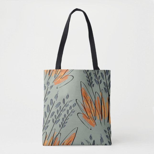 Rough Sketched Grass Ethnic Design Tote Bag (Front)