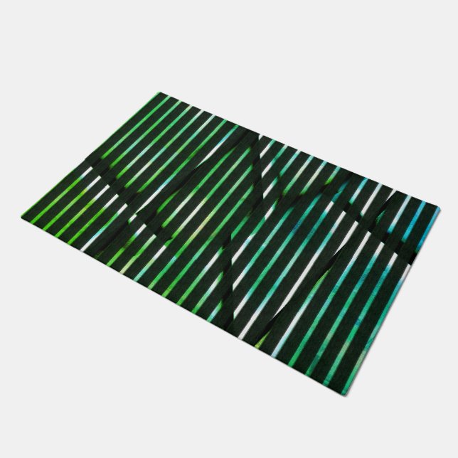 Rough stripes over green stained  abstract design  doormat (Angled)