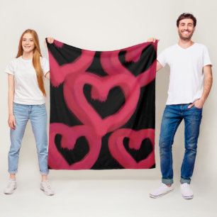 Roughly Drawn Pink Hearts on Custom Colour Fleece Blanket