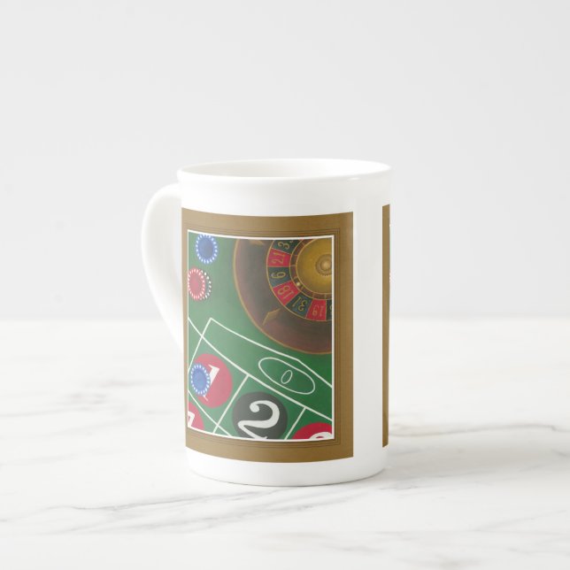 Roulette Table with Chips and Wheel Bone China Mug (Front Left)