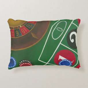 Roulette Table with Chips and Wheel Decorative Cushion