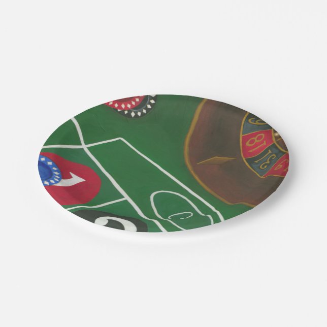 Roulette Table with Chips and Wheel Paper Plate (Angled)