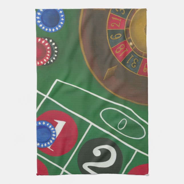 Roulette Table with Chips and Wheel Tea Towel (Vertical)