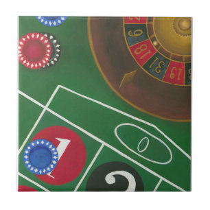 Roulette Table with Chips and Wheel Tile