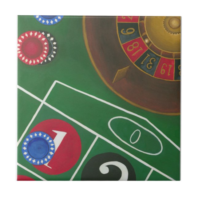 Roulette Table with Chips and Wheel Tile (Front)