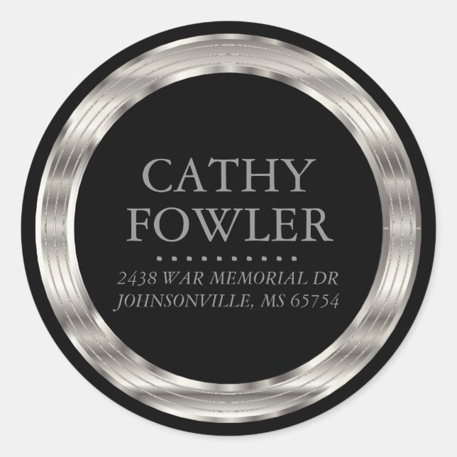 Round Address Black and Silver Labels (Front)