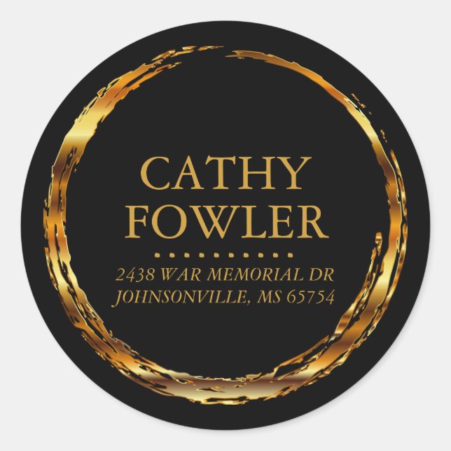 Round Address Grungy Gold and Black Labels (Front)