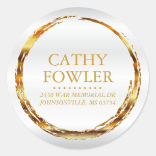 Round Address Grungy Gold and White Labels